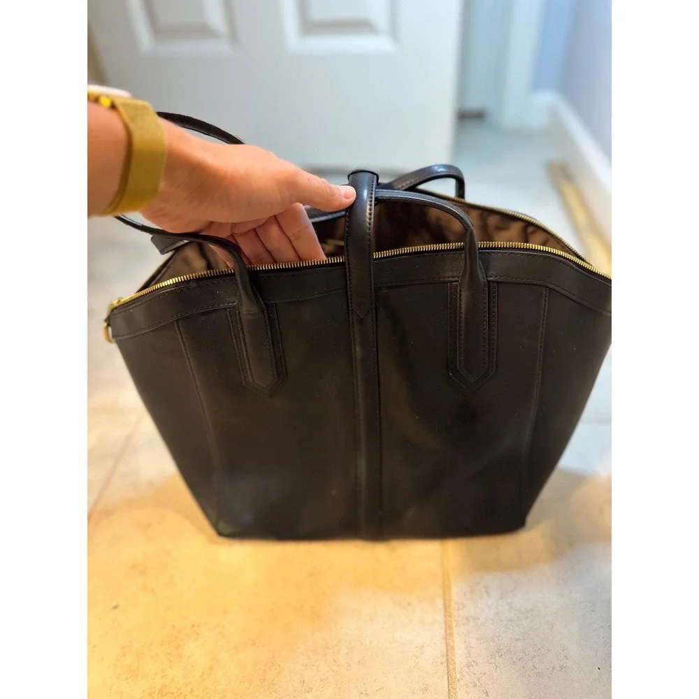J.Crew Biennial Medium Leather Satchel‎ Tote Black Style 21986 Gold Hardware